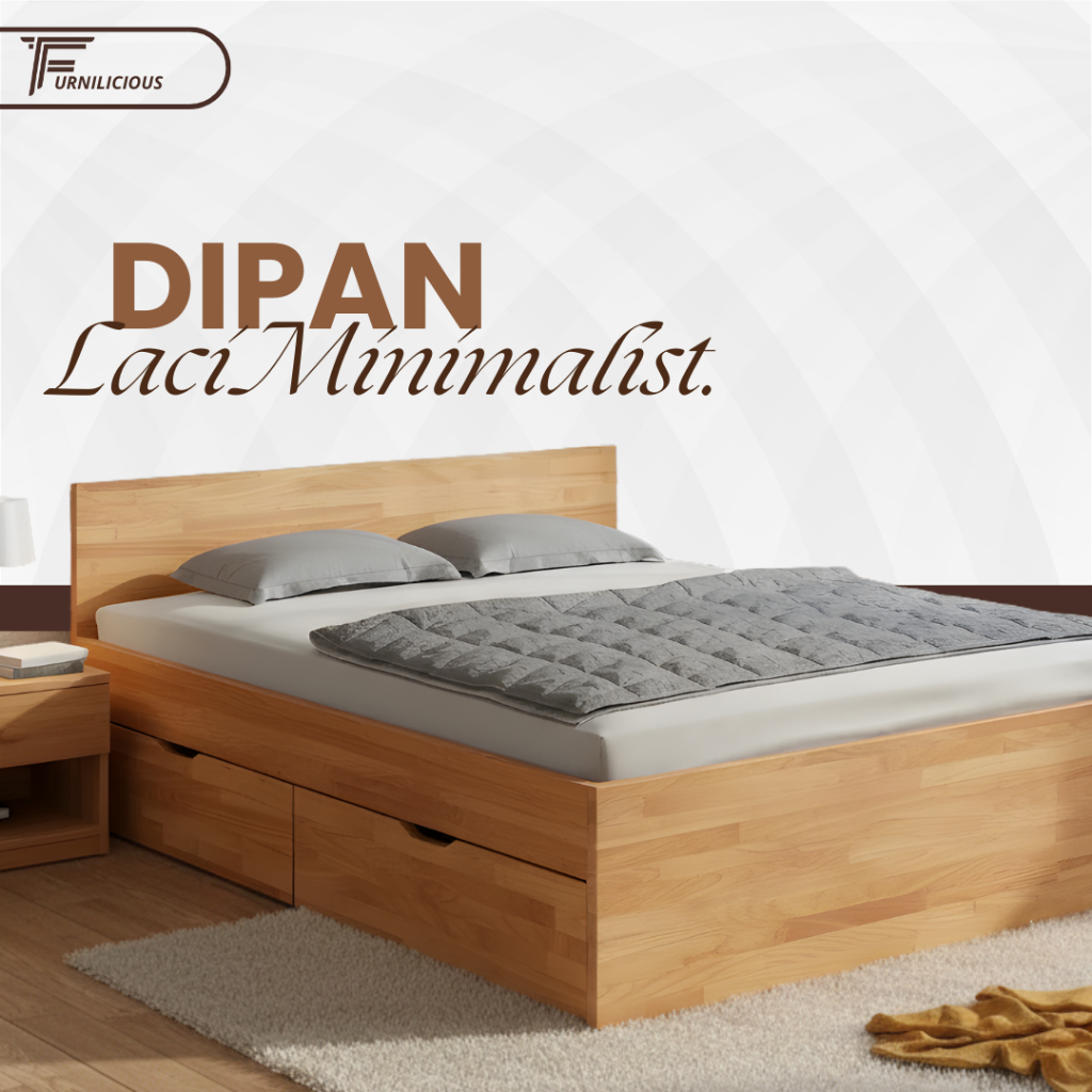 Dipan Kayu Jati Minimalis Modern Laci Bawah – Tempat Tidur Multifungsi – Furnilicious