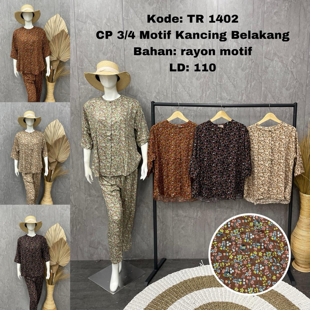 (102044) Agnes Cp Lengan 3/4 Bahan Rayon Standar/Bajudingin/Setelankekinian