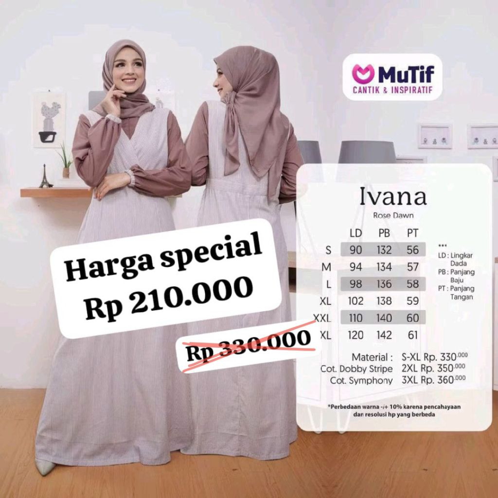 GAMIS BUSANA MUSLIM WANITA IVANA ROSE BROWN BY MUTIF