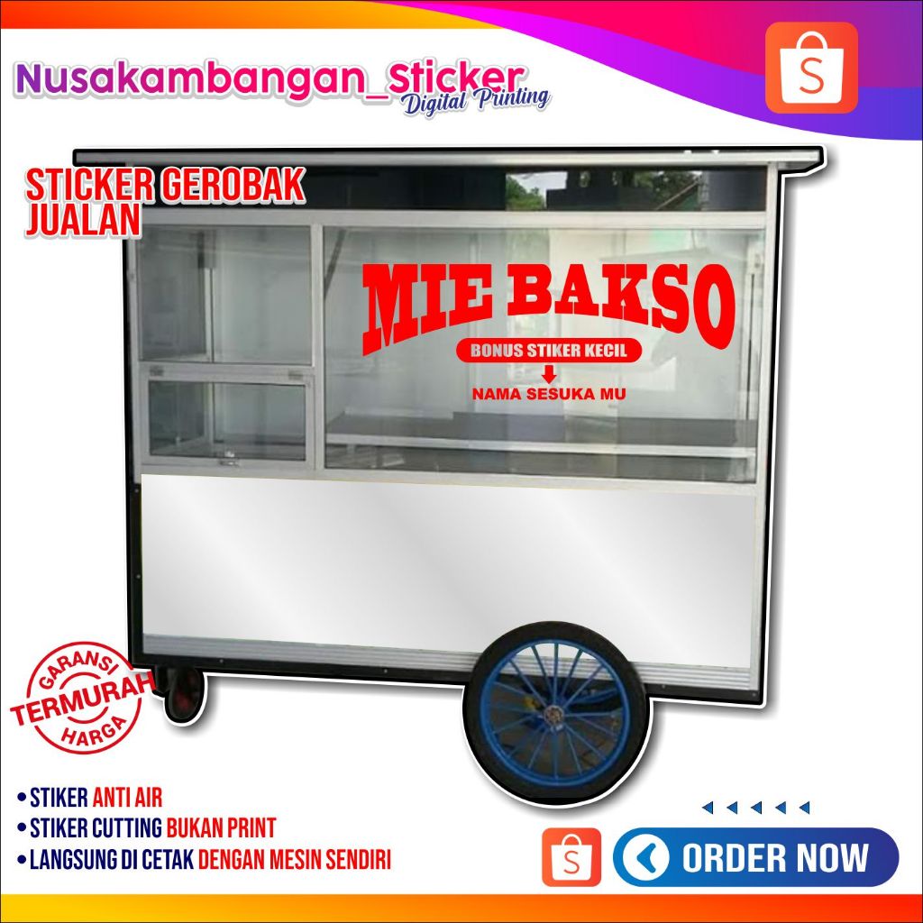 Sticker Gerobak, Sticker Jualan, Sticker Etalase, Sticker Kaca, Sticker usaha, Sticker Mie Bakso, St