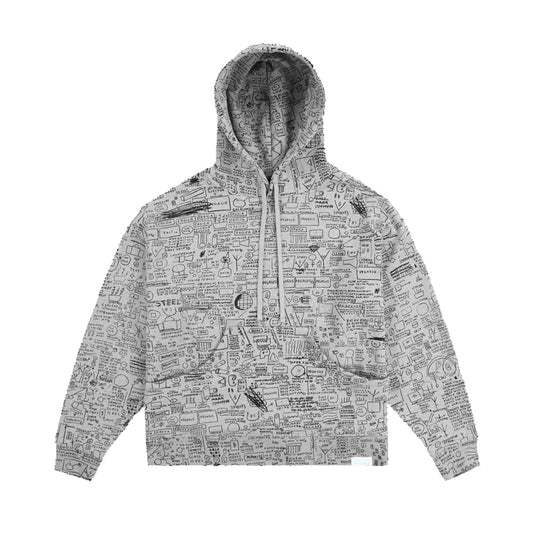 Hoodie DIAMOND SUPPLY CO BASQUIAT ALL OVER PRINT HOODIE - B22DMTI208-LGHT GRY