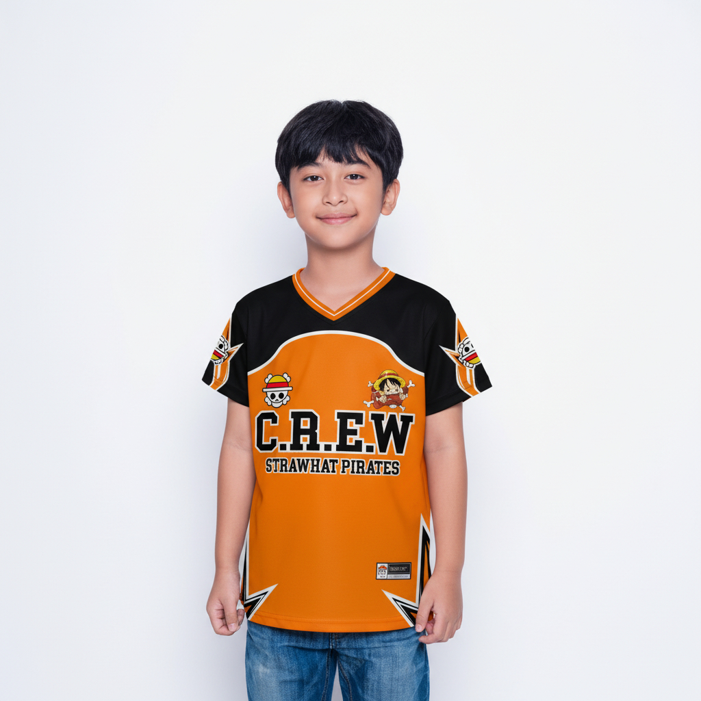BAJU JERSEY ANAK LAKI LAKI DAN PEREMPUAN STRAW HAT PIRATES ANIME ONE PIECE / BAJU OLAHRAGA UNISEX KE