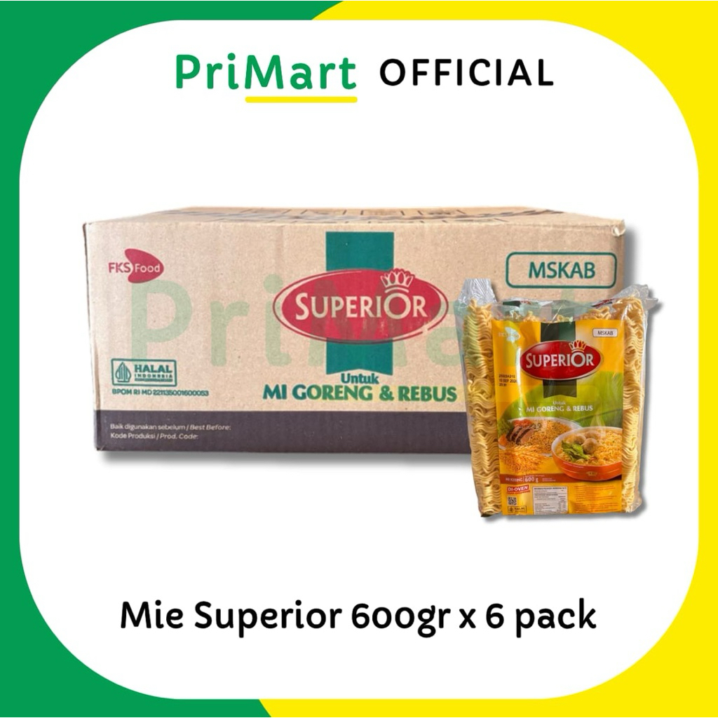 Mie Superior 600gram x 6 pack (12 keping) dus karton untuk mie goreng & rebus