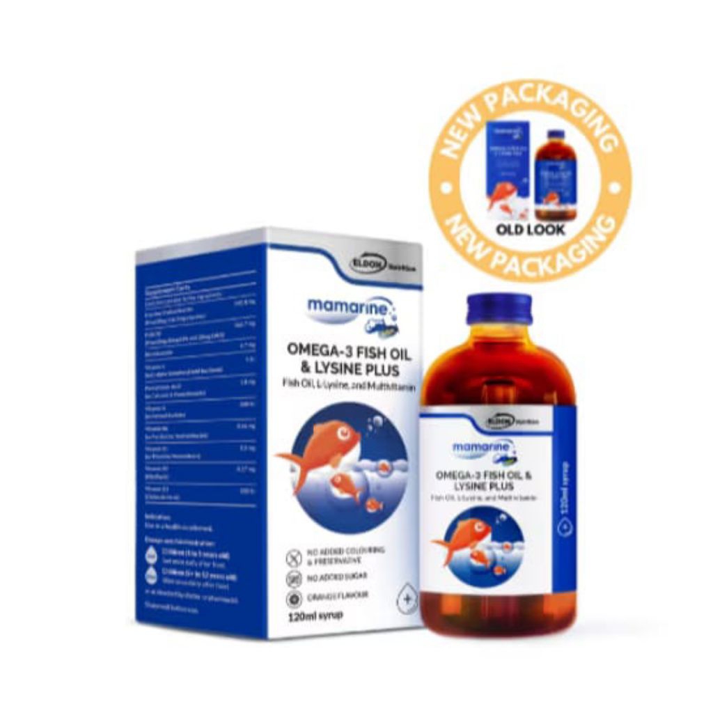 LANGSUNG KIRIM MAMARINE OMEGA - 3 FISH OIL & LYSINE PLUS 120 ML SYRUP