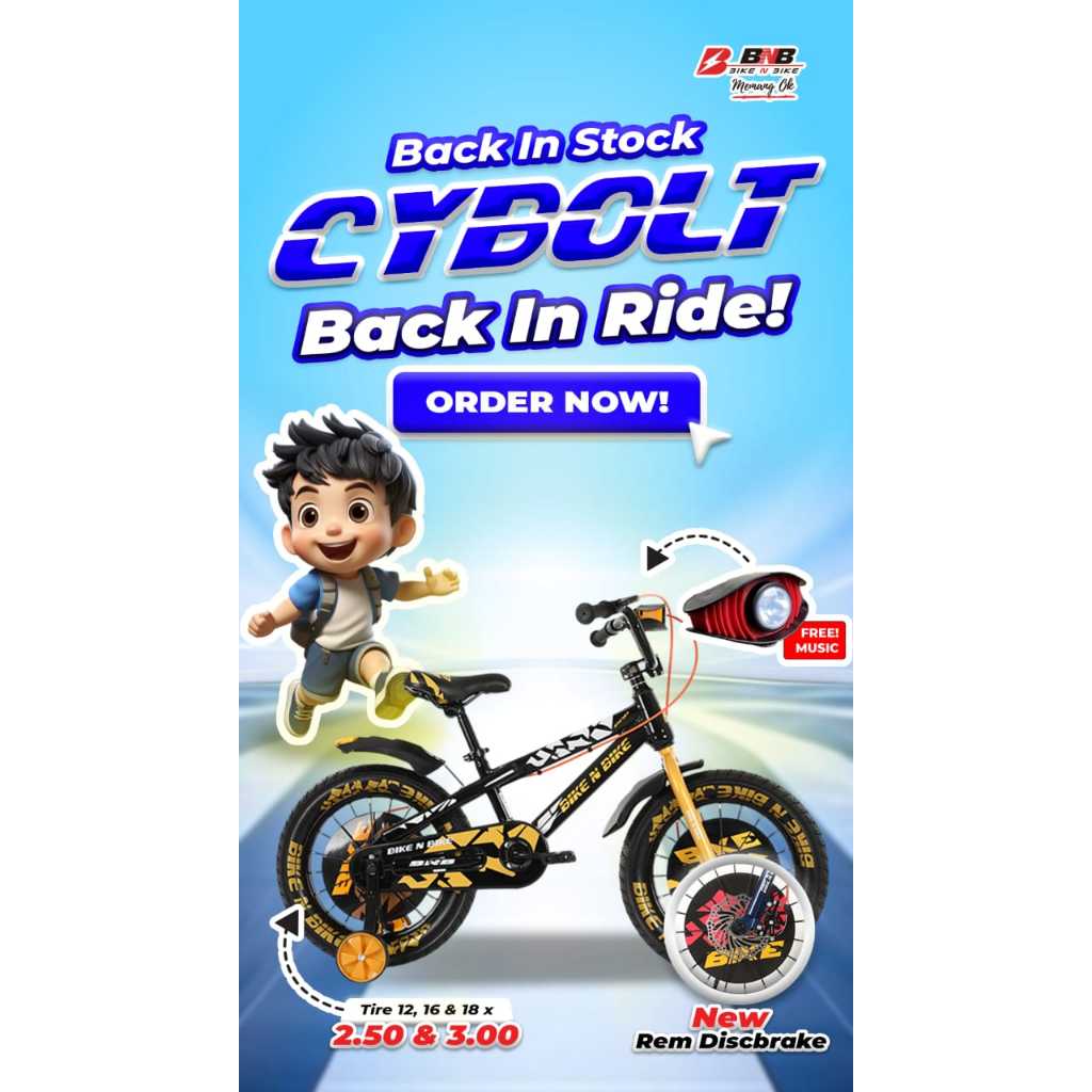 Sepeda Anak Laki Laki BMX BNB Cybolt Ukuran 12 16 18Inch BMX Anak Rem Cakram Bnb Cybolt