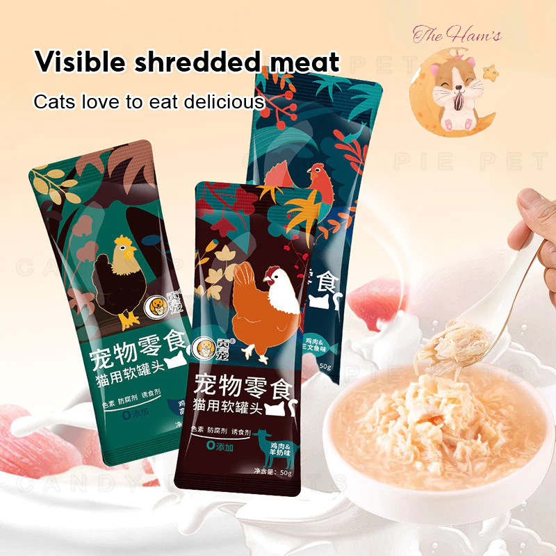 (The Ham's) Logo Ayam Makanan Basah Makanan Kucing Basah Sup Daging Segar Snack Kucing Adult Kitten
