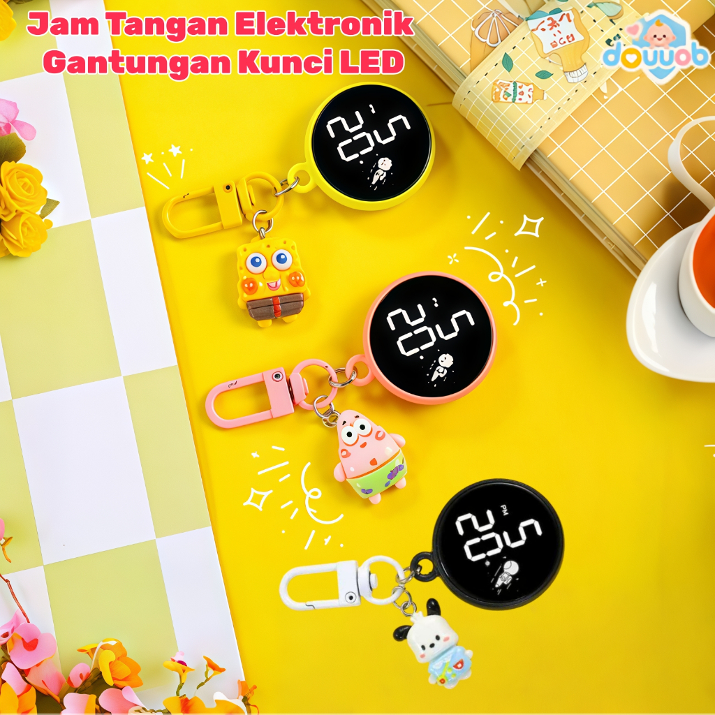 [Douuob]Gantungan Kunci Jam Tangan Led Spongebob/Gantungan Kunci Karakter/Led Digital/Gantungan Kunc