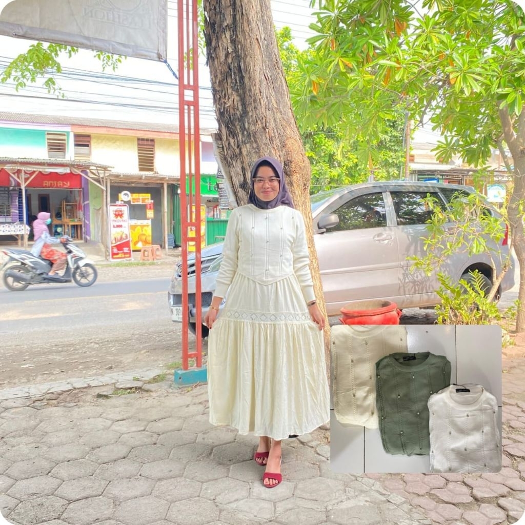 Risa midi dress rajut kombinasi katun prisket import by women