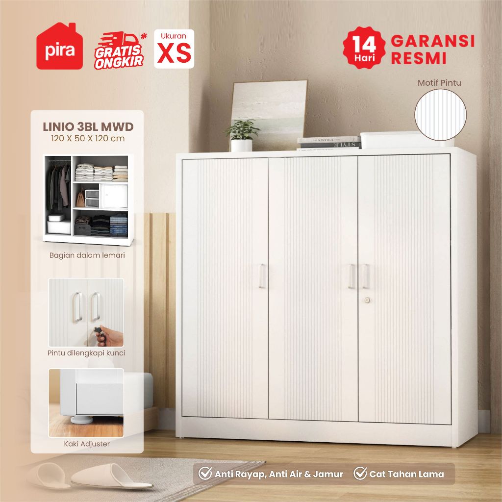 PIRA -  LINIO 3BL MWD Lemari Pakaian Besi 3 Pintu / Lemari Kecil / Lemari Pakaian Anak