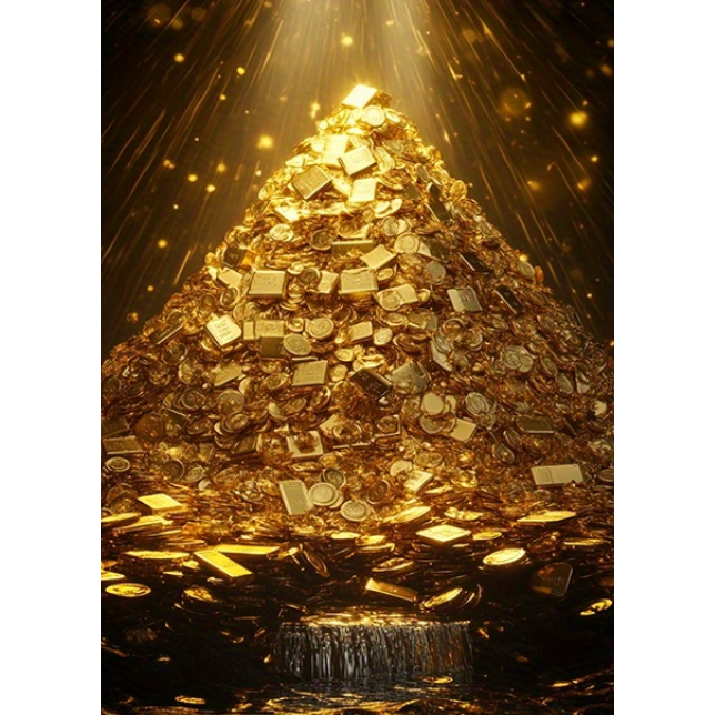 Koin Emas Mewah Dan Emas Batangan Poster Kanvas Piramida Poster Tema Uang Mewah