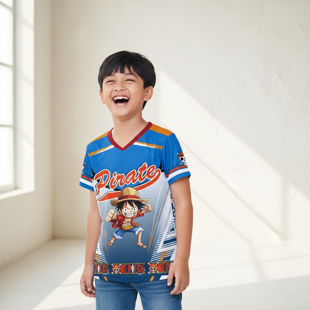 BAJU JERSEY ANAK LAKI LAKI DAN PEREMPUAN STRAW HAT PIRATES ANIME ONE PIECE / BAJU OLAHRAGA UNISEX KE