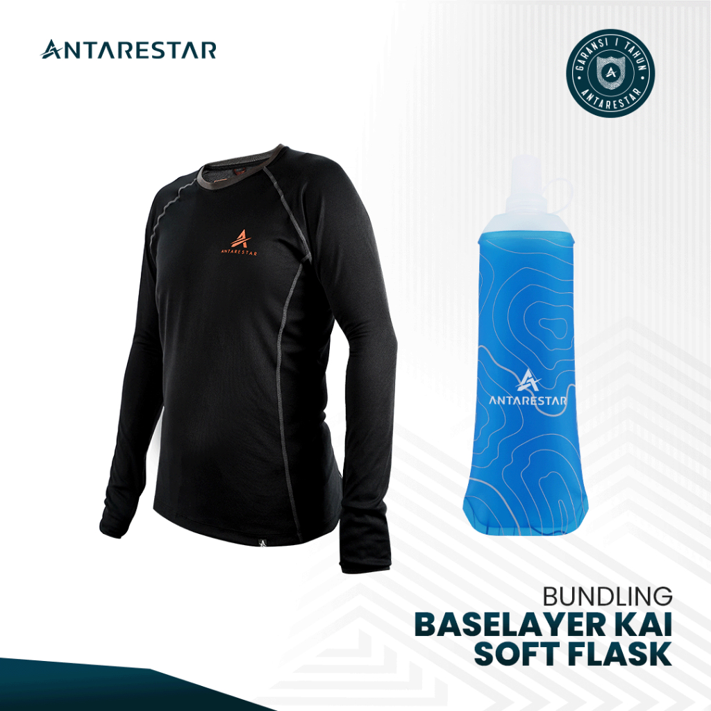 ANTARESTAR Official - Bundling Baselayer  Kai Baju Manset Olahraga + Soft Flask 500ml Botol Minum Li