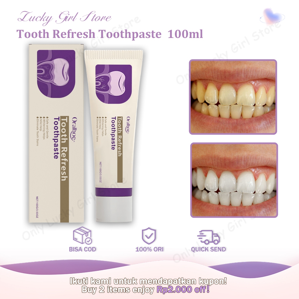 Oralhoe Tooth Refresh Toothpaste 100g Pasta Gigi Alami Cegah Lubang Redakan Masalah Akibat Gigi