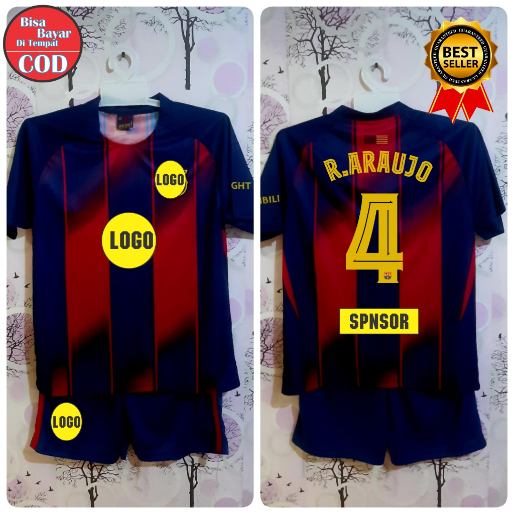 jersey barca araujo anak 7-13 tahun | setelan sepak bola barca 2025/2026 | setelan jersey bola anak 