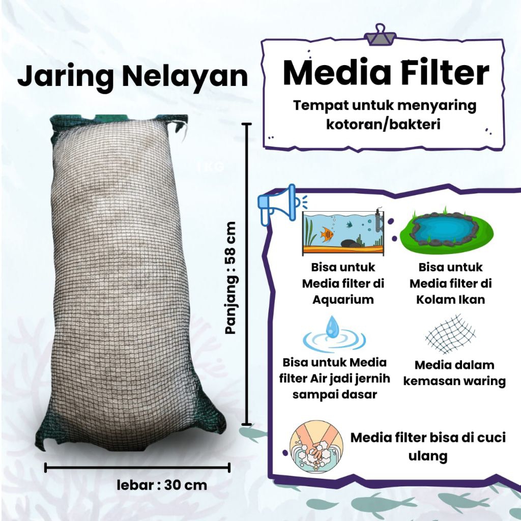 Jaring Nelayan – Media Filter Kolam & Aquarium / Jaring Filter Air Ikan Koi Lele Pengganti japmat
