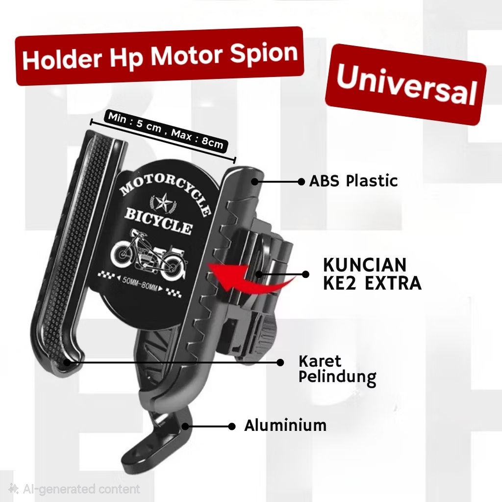 MH -Dudukan Hp Spion Motor Holder Motor Anti Maling Dual Lock 360 Rotasi VA8