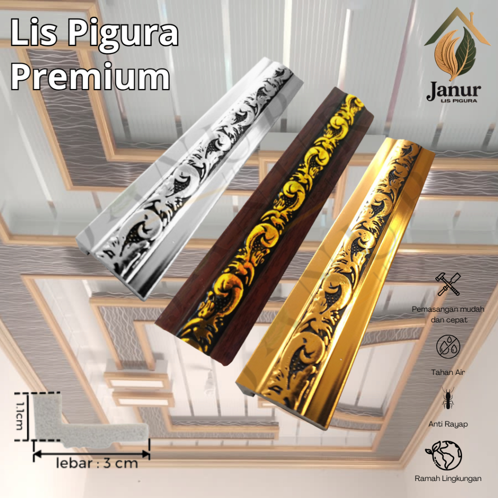 JANUR Lis Siku L Premium | 3cm x 2 meter Lis PVC | Dekorasi Dinding Modern Lis Pigura