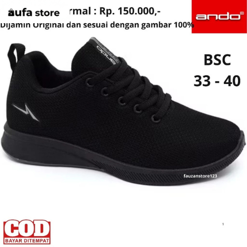 Sepatu Sekolah Anak Laki Laki Perempuan ANDO Hitam Polos SD SMP SMA Sepatu ANDO Remaja Dewasa