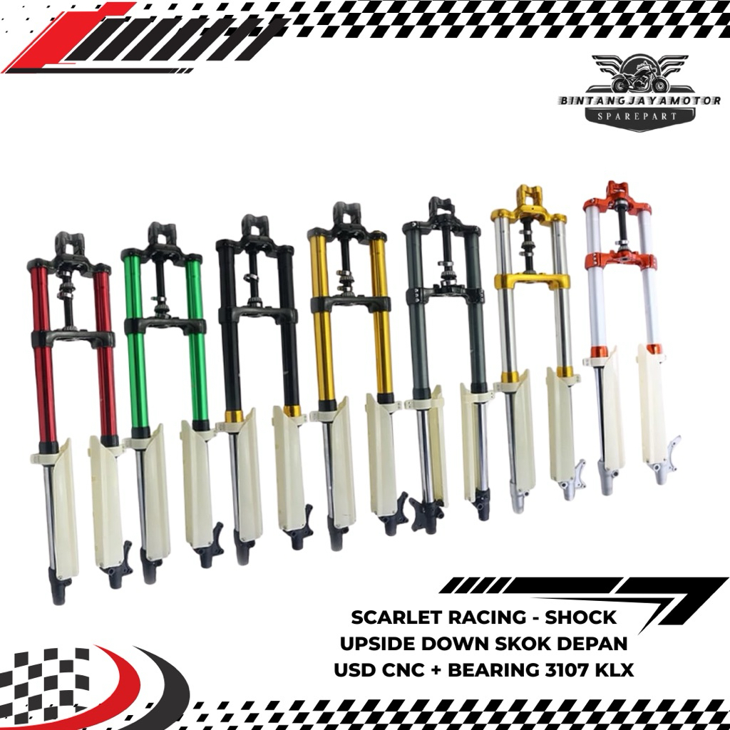 Shock Upside Down Skok Depan USD CNC + Bearing 3107 KLX Scarlet Racing