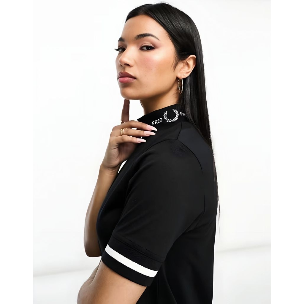 Fred Perry Women Branded High Neck T-Shirt Black Original