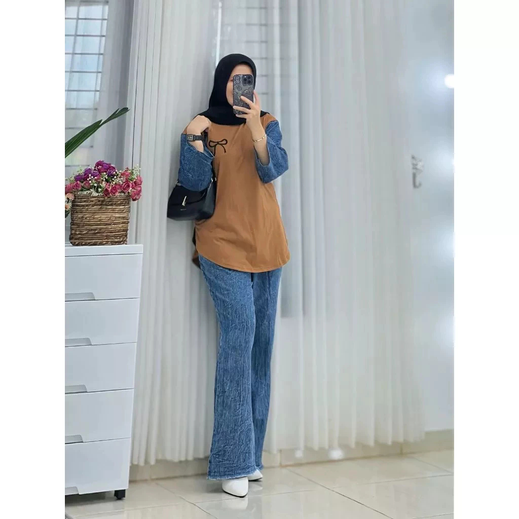 Setelan Jeans Wanita Kekinian Oneset Wanita Terbaru Setelan Baju Wanita Terbaru Set Celana jeans Wan