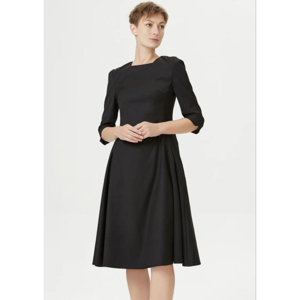 Midi dress polos hitam dress premium korean style