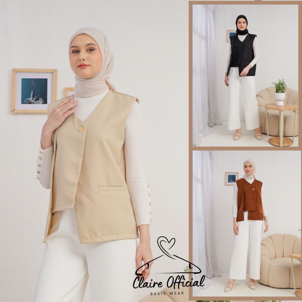 [CLAIRE] Rompi Vest Wanita Korean Style Outer Hijab Tanpa Lengan Atasan Kerja Kantor Formal Casual P