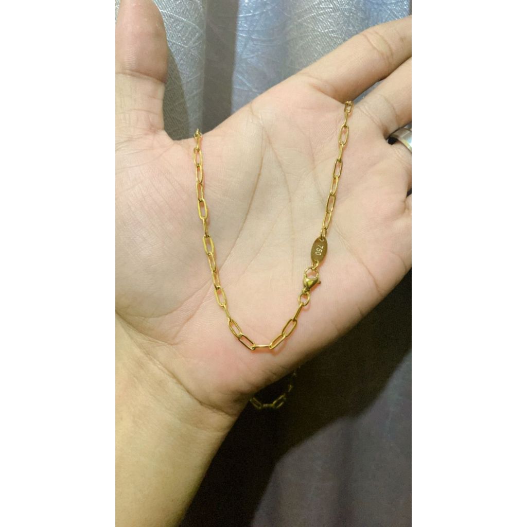 FREE CINCIN-Kalung Titanium Rantai Paper Clip Lapis Emas Embos 750/Kalung paperclip/Kalung cowok/Kal