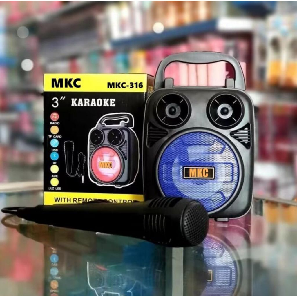 Speaker Bluetooth Portable MKC 316 LED 3 Inch dengan Mic – Speaker Karaoke Mini & Holder HP
