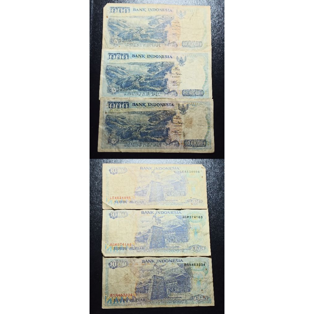 uang kuno Indonesia 1000 rp tahun 1992 3 lembar p1969