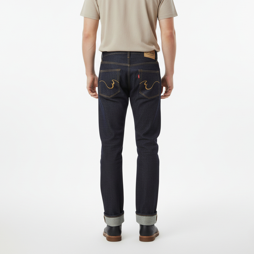 BLR Denim Black Indigo Denim selvedge accent 16oz Raw Denim Sanforized Slim Straight Jeans Pria