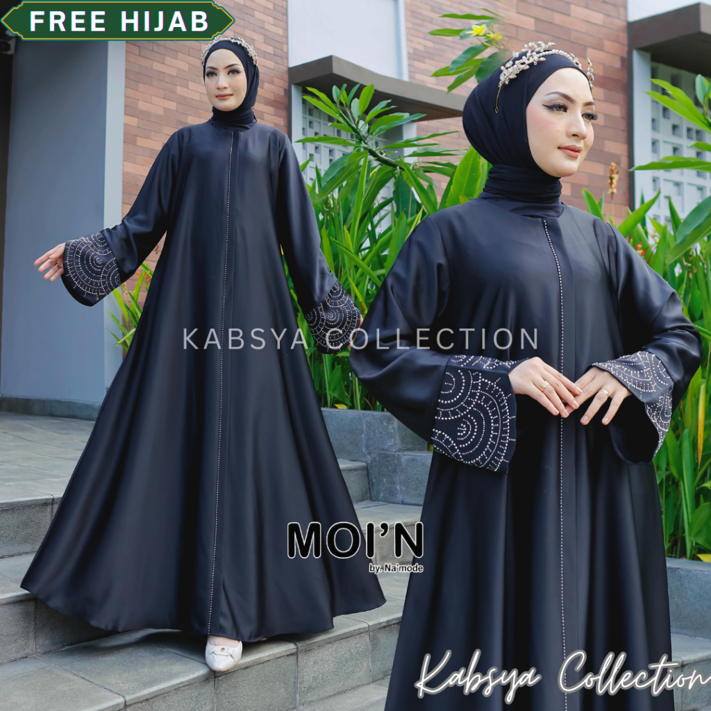 Instant COD - Abaya Hitam Badriyah Gamis Elegan Mewah Berpayet Saudi Bahan Bamboo Silk / Abaya Saudi