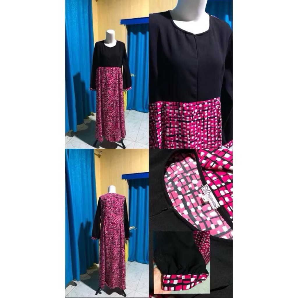 PL Dress gamis ORl HIJAB ALILA hitam kombi abstrak