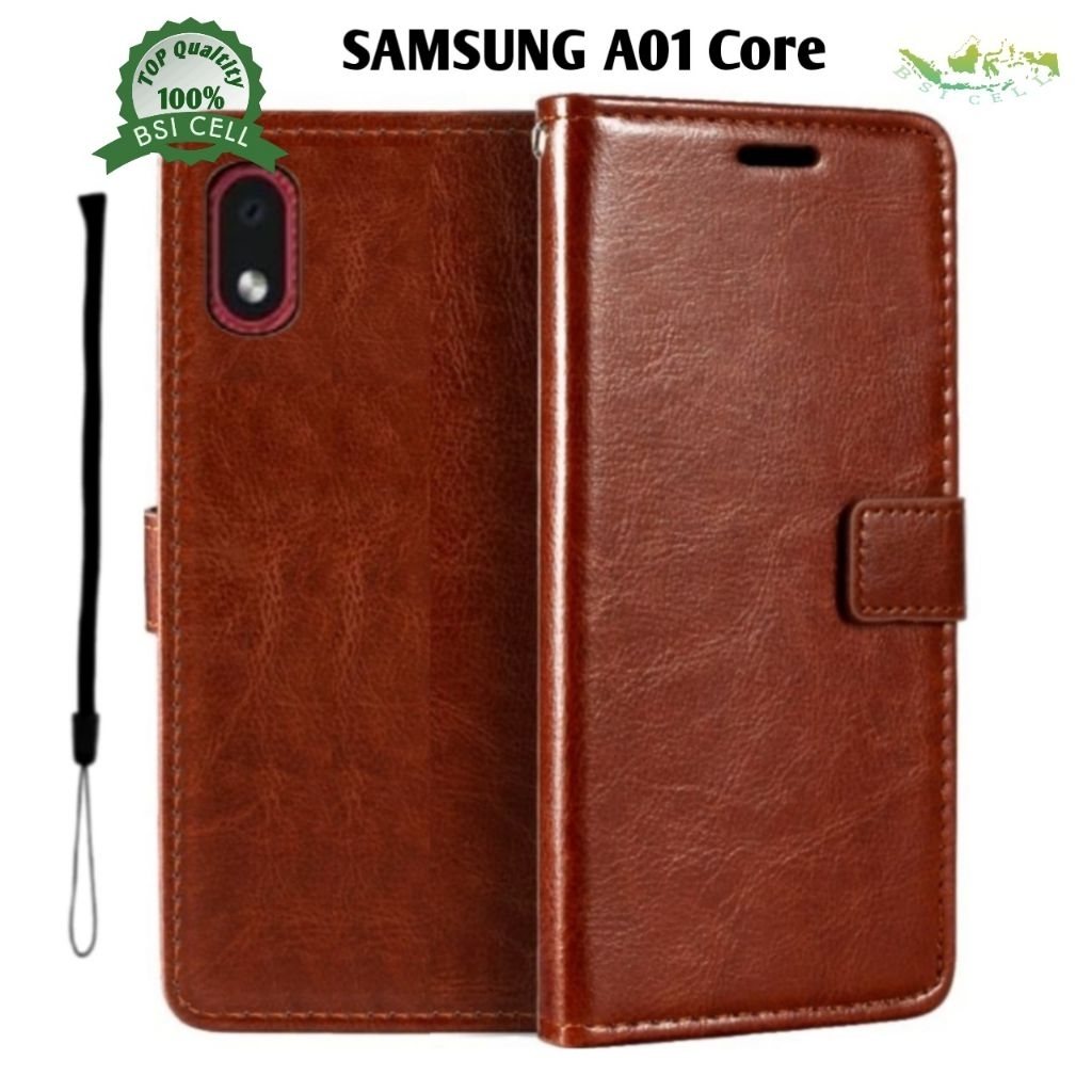 Samsung A01 core  LEATHER CASE SARUNG HP DOMPET KULIT FLIP COVER CASE