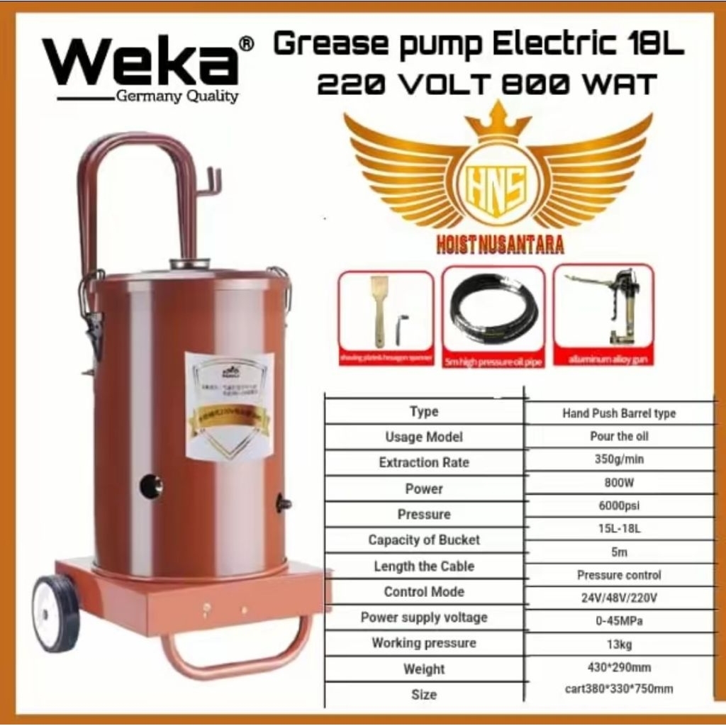 Electrik Grease Pump 18L weka Pompa gemuk elektrik 18L weka