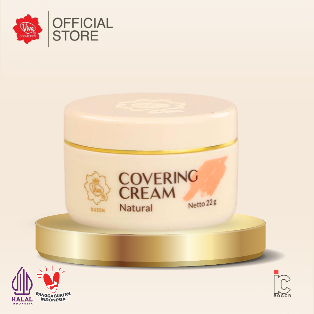 Viva Queen Covering Cream 22gr - Alas Bedak Cream Tahan Lama & Menutup Noda, 4 Pilihan Warna Natural
