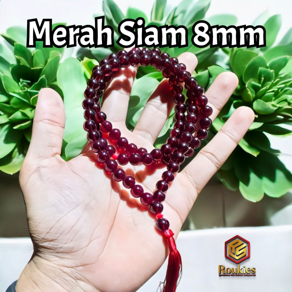 Tasbih Batu Merah Siam Kristal 8mm 99 Butir