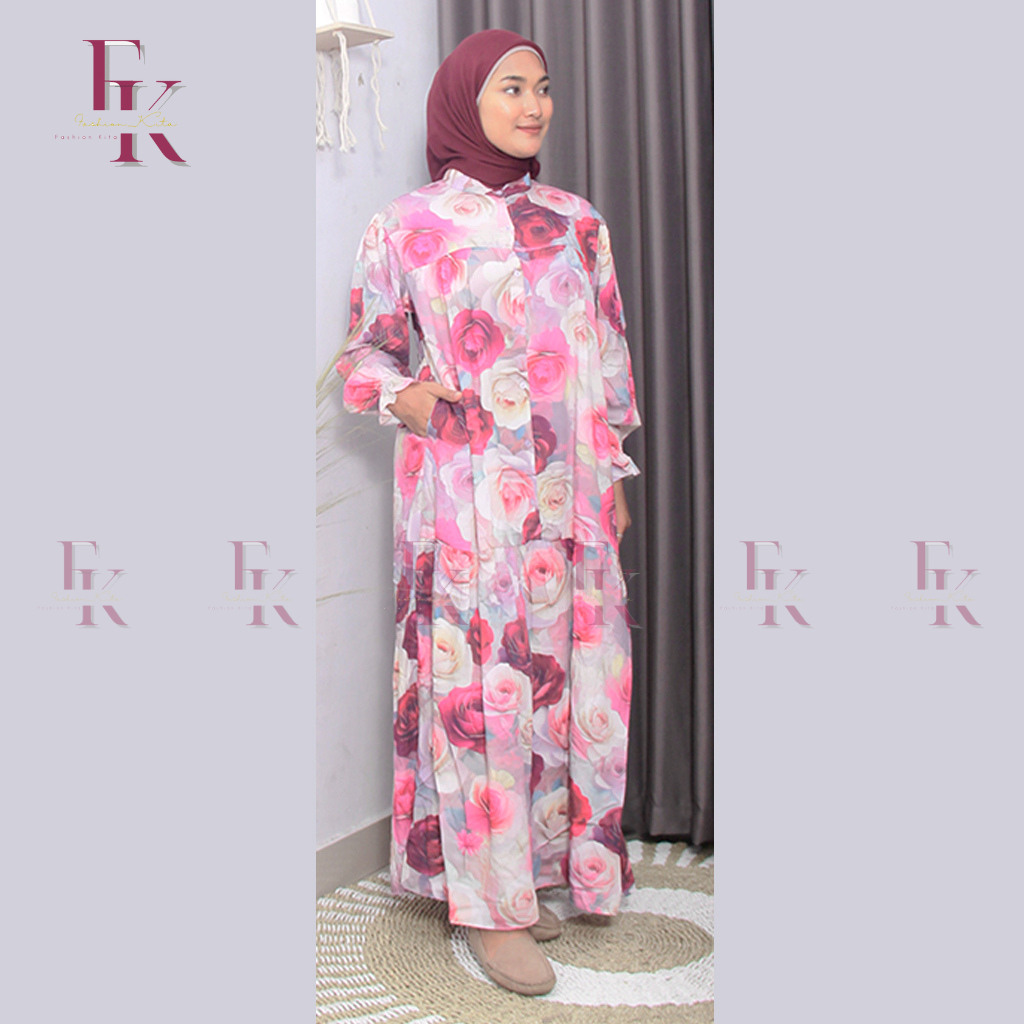 Dress Gamis Felicia Full Kancing | Dress Gamis Harian Modis Bahan Adem Tidak Menerawang