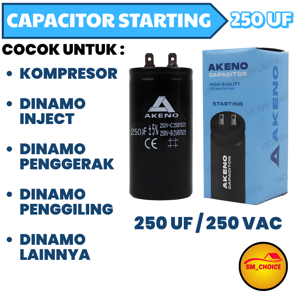 AKENO KAPASITOR STARTING 250 UF CAPACITOR STARTING 250 UF SOKET KONDENSOR 250 UF CD-60