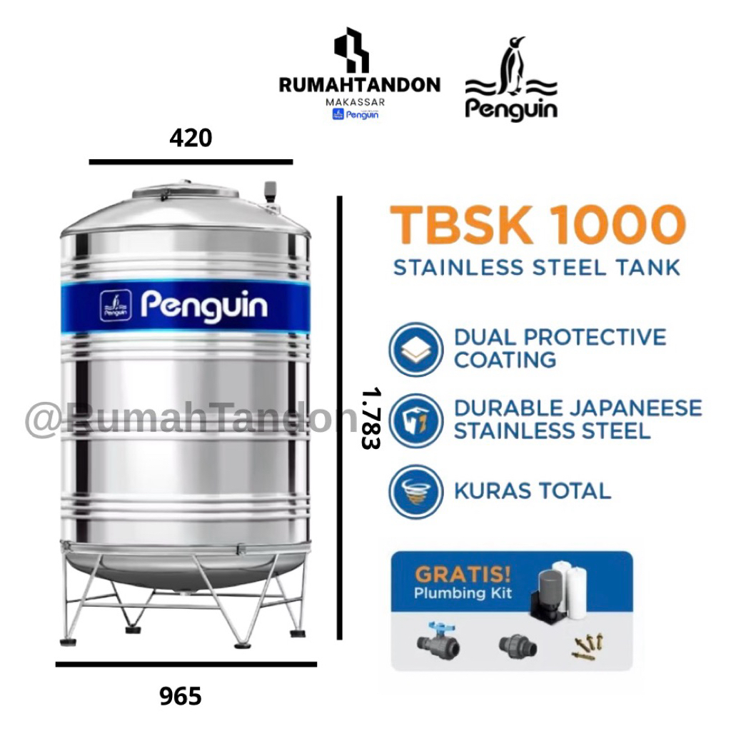 Tangki Air / Tandon Air / Toren Air Stainless Penguin TBSK 1000 Liter - TBSK 1000