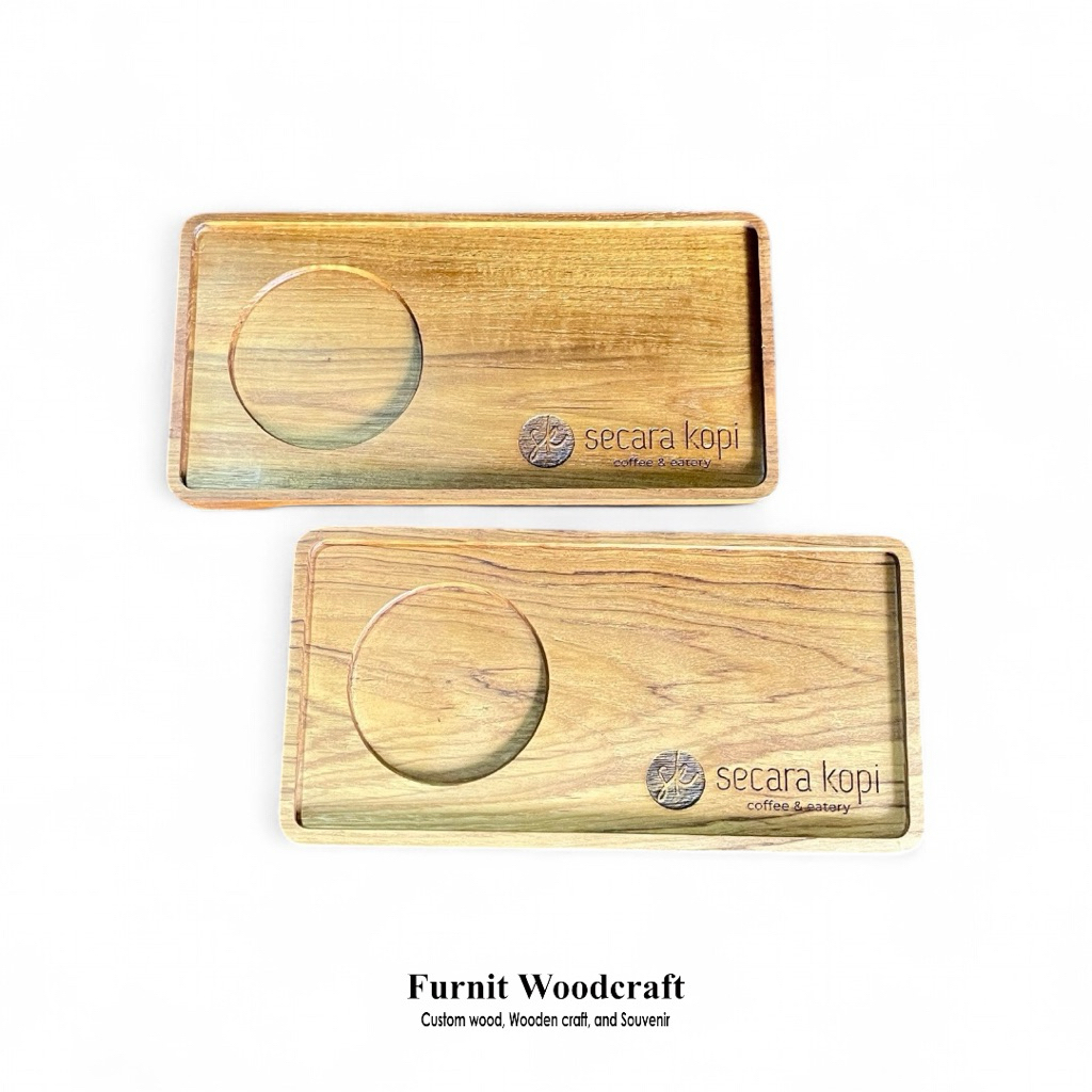 Tatakan Gelas Kayu Jati dengan Lubang Cangkir – Alas Gelas Kayu Premium / Tatakan Kopi Custom Logo