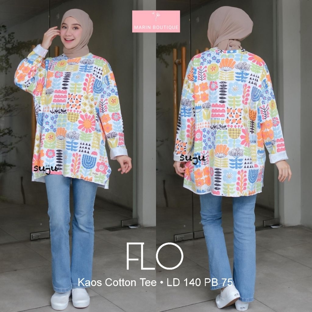 FLO VIOLET YLO FLEUR MARIE OVERSIZE TOP BY SUJU • CAMERA TOP KAOS IMPORT POLOS JUMBO BIG SIZE BASIC 