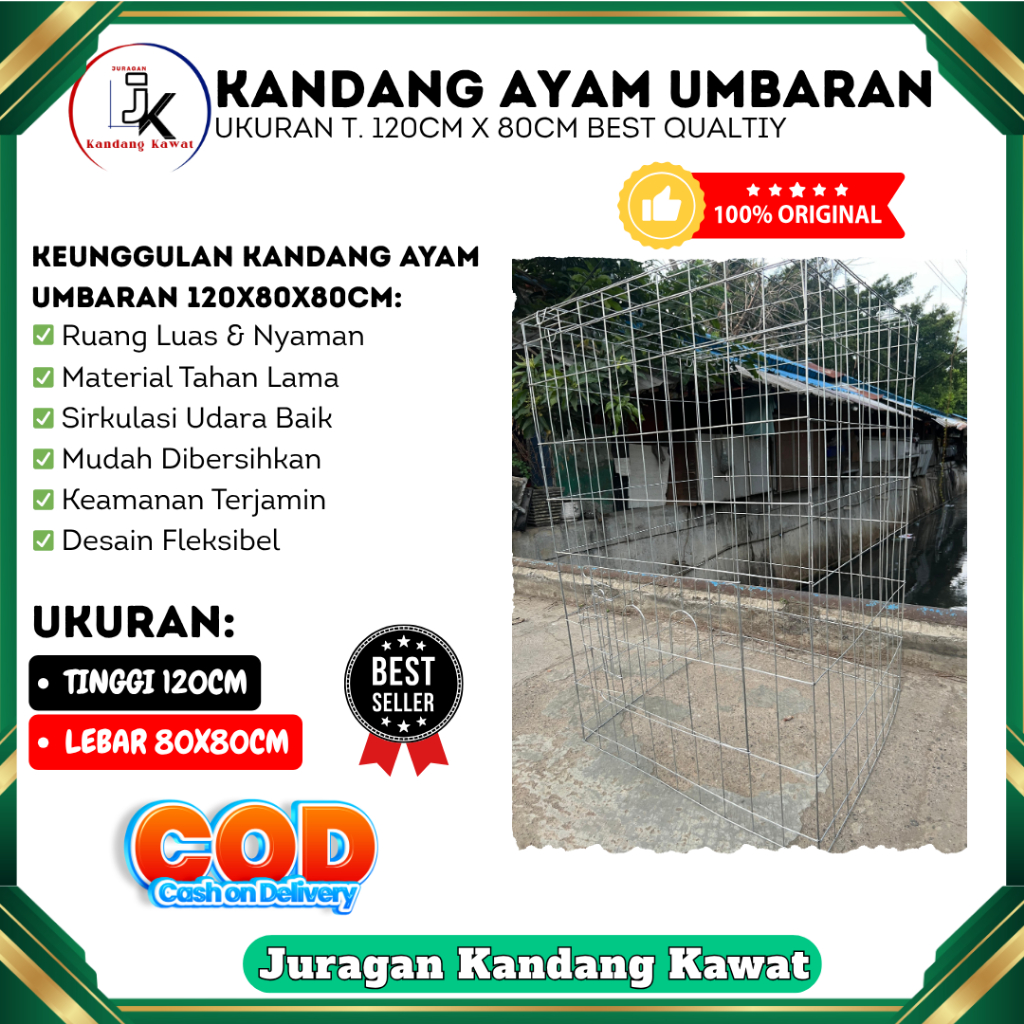 KANDANG AYAM UMBARAN GALVANIS TINGGI 120CM X LEBAR 80CM X 80CM