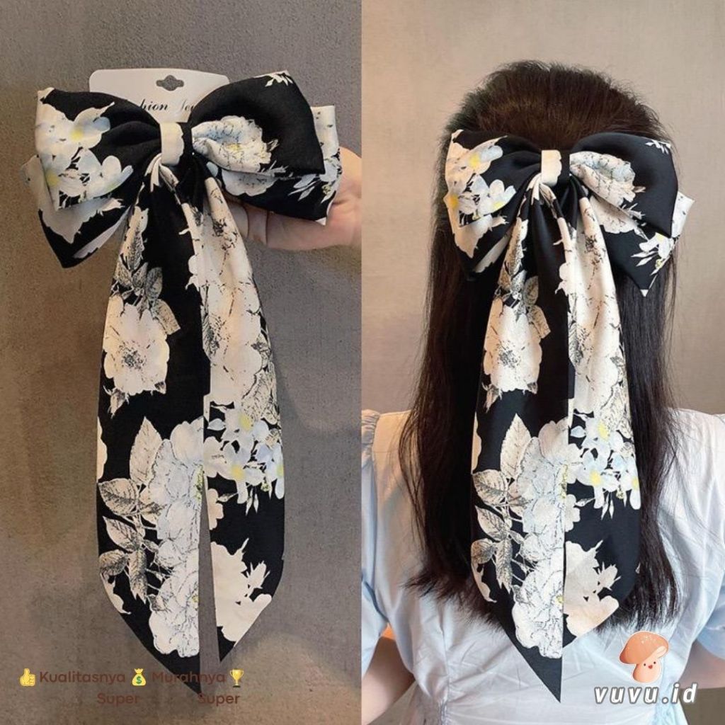 Jepit Rambut Pita Panjang Satin Batwing / Aksesoris Rambut Jepir rambut Pita Besar Bahan Satin Lembu
