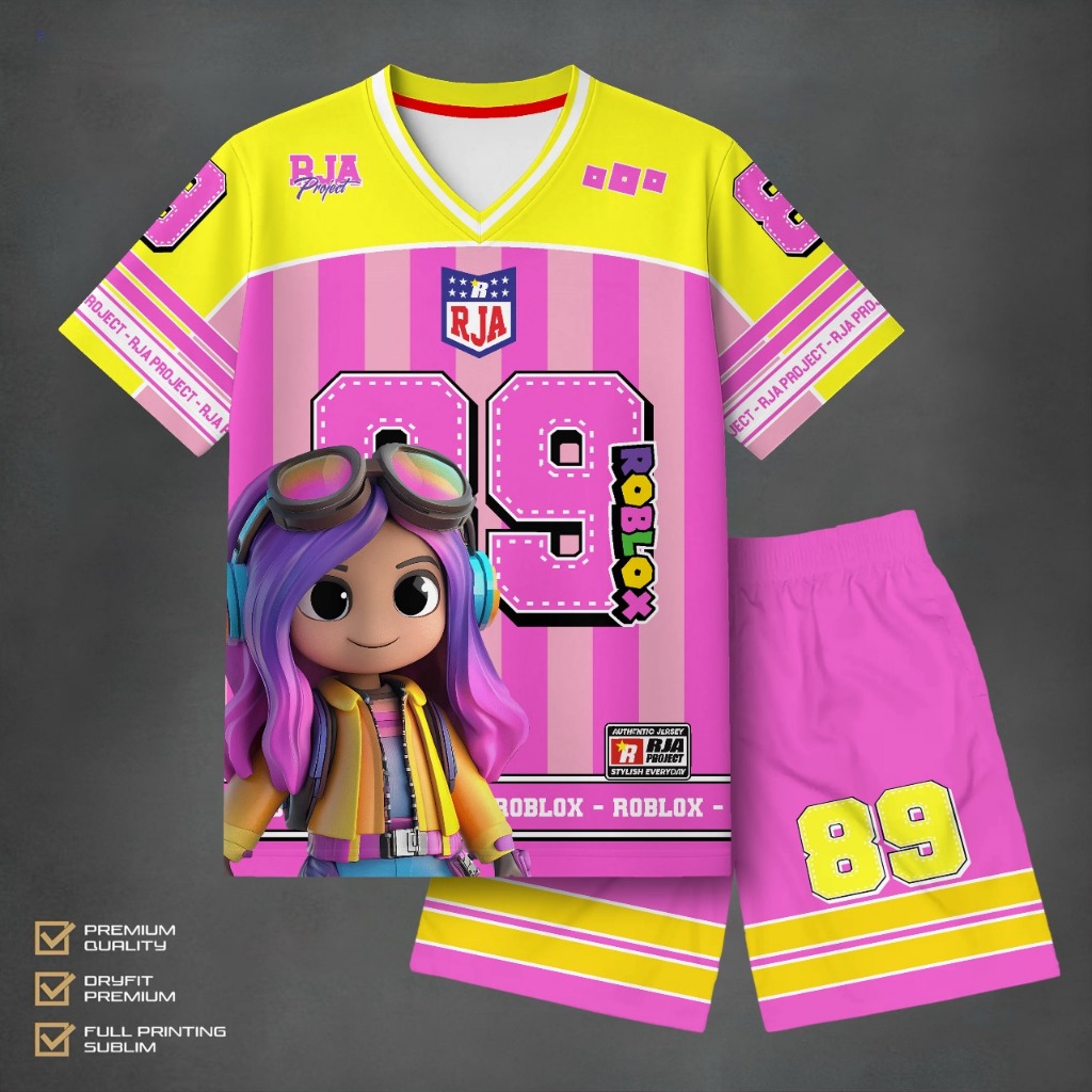 Kaos Anak Roblox Cewek | Jersey Anak Perempuan Keren Dryfit Adem Nyaman Dipakai Main & Jalan