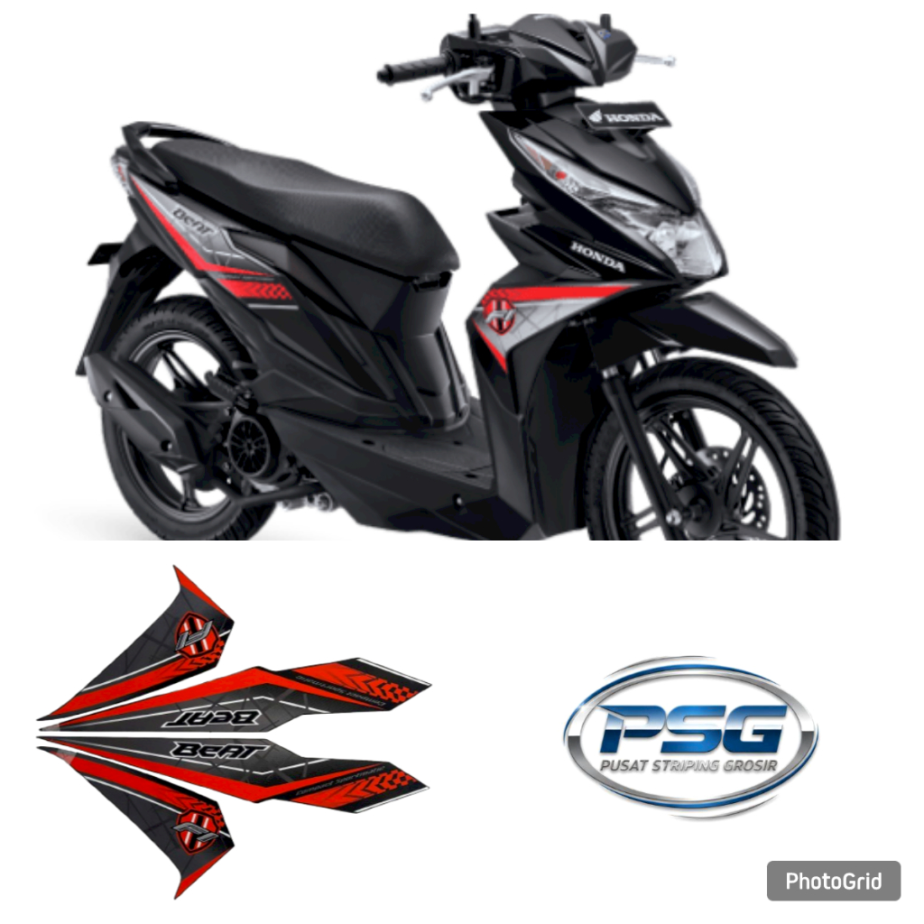 STICKER STRIPING BODY MOTOR HONDA BEAT FI 2016 2017 FULL HITAM MERAH