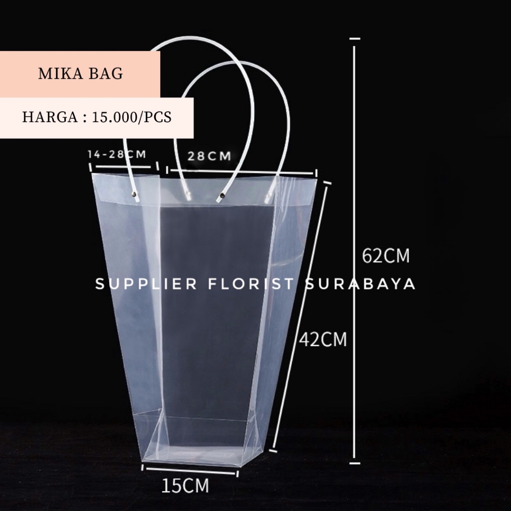 [MIKA BAG TRANSPARAN] MIKA BAG BESAR 28 X 15 X 42CM PAPER BAG BUKET BUNGA PLASTIK TOTEBAG TRANSPARAN