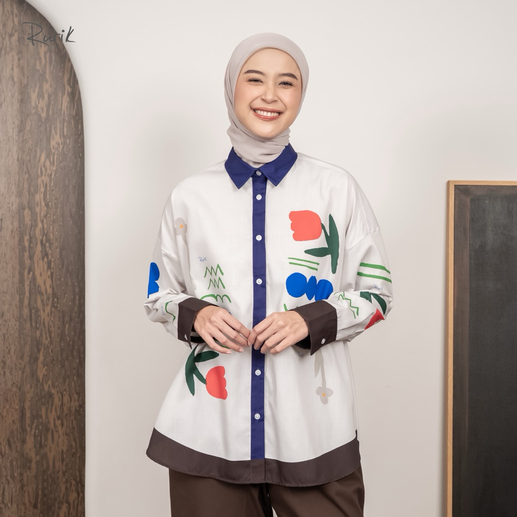 Rurik Flanela Print Shirt Kemeja Printing Bunga Wanita Oversize