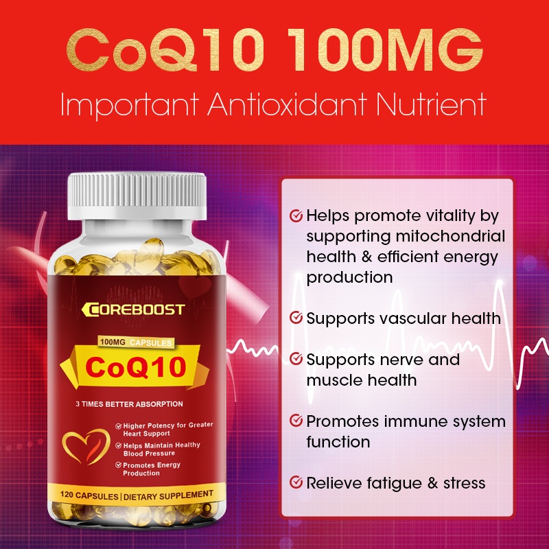 CoreBoost Kapsul Koenzim Q10 Daya Serap 3x Perlindungan Jantung yang Sangat Aktif + Manajemen Tekana
