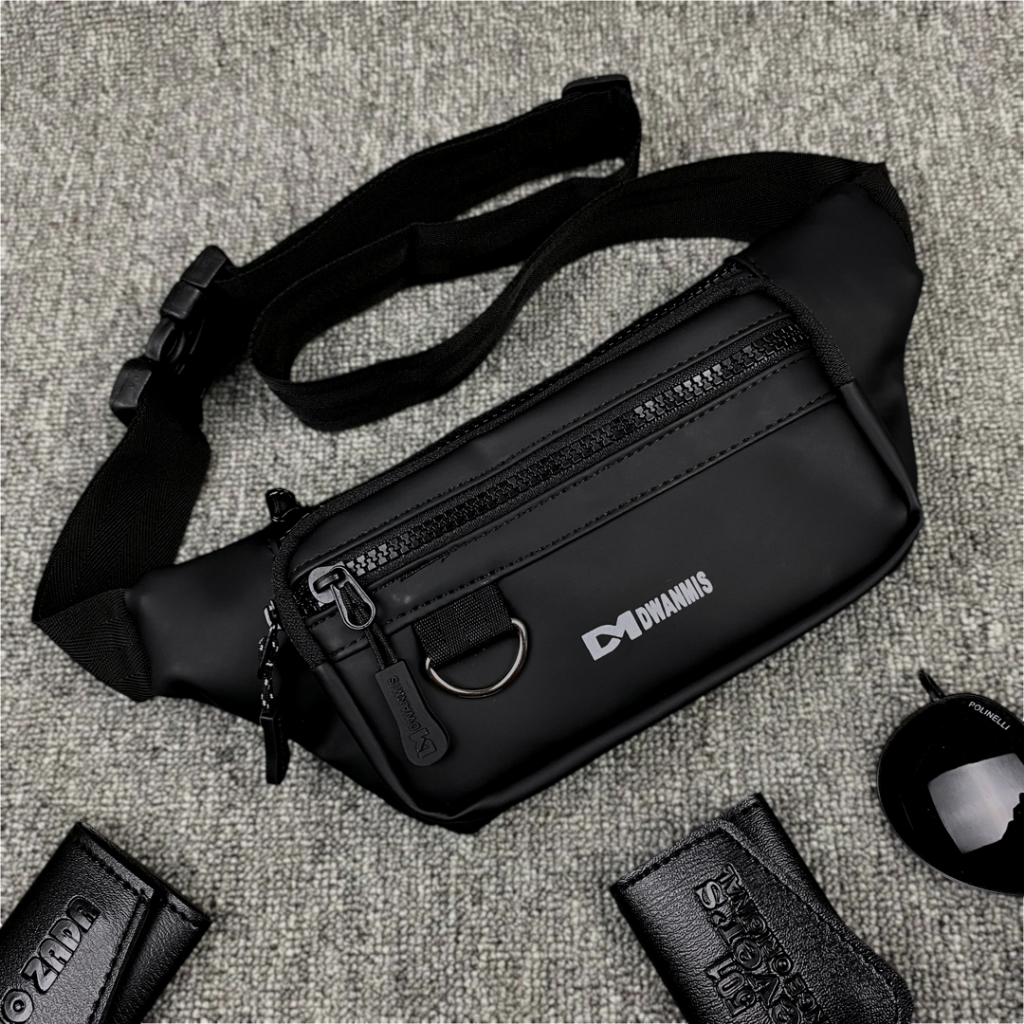 Waistbag Pria Waterproof Premium || Slingbag Original DM || Tas Selempang Pria 3 Kantong Minimalis